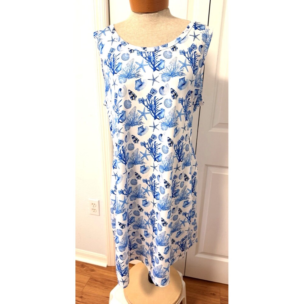 Guy Harvey Dress Womens Sz XL Blue Sea Life Print Tank Lightweight Stretch EUC